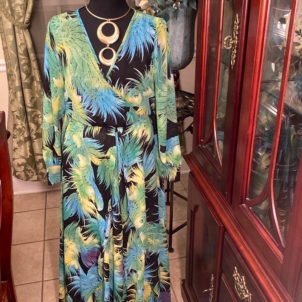 Mint green, turquoise and yellow maxi with attached skirt